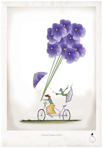 Vita and Virginia at Play - Whimsical Fun Gardening Print by Tony Fernandes